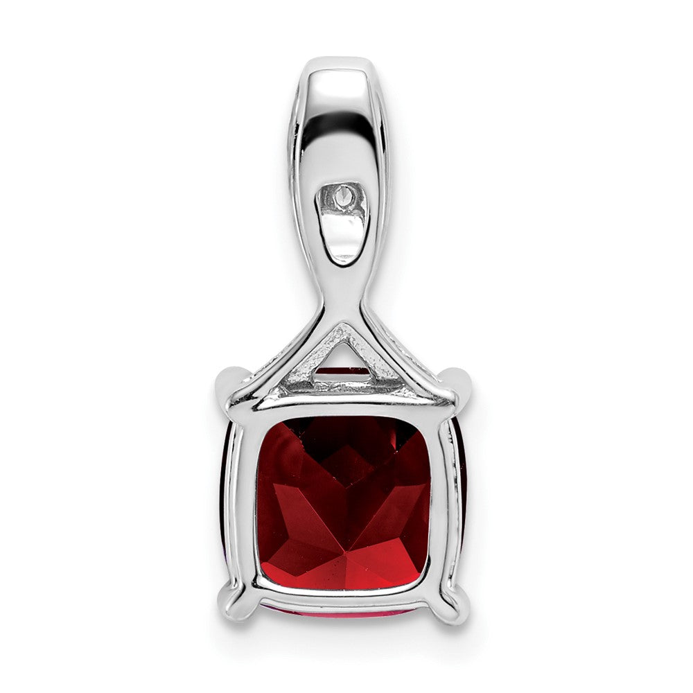 14k White Gold Cushion Garnet and Diamond Pendant (1.15 grams)