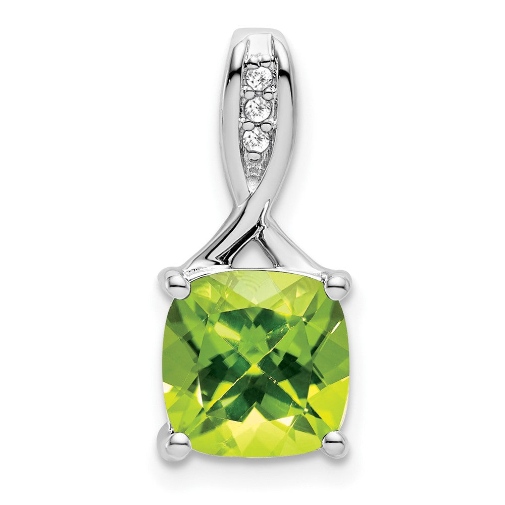 14k White Gold Cushion Peridot and Diamond Pendant (1.15 grams)