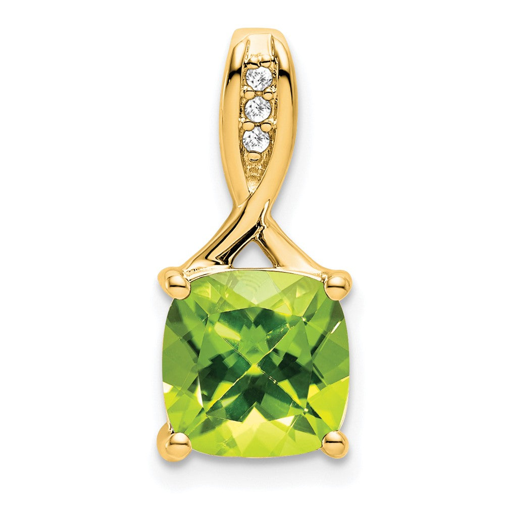 14k Cushion Peridot and Diamond Pendant (1.15 grams)