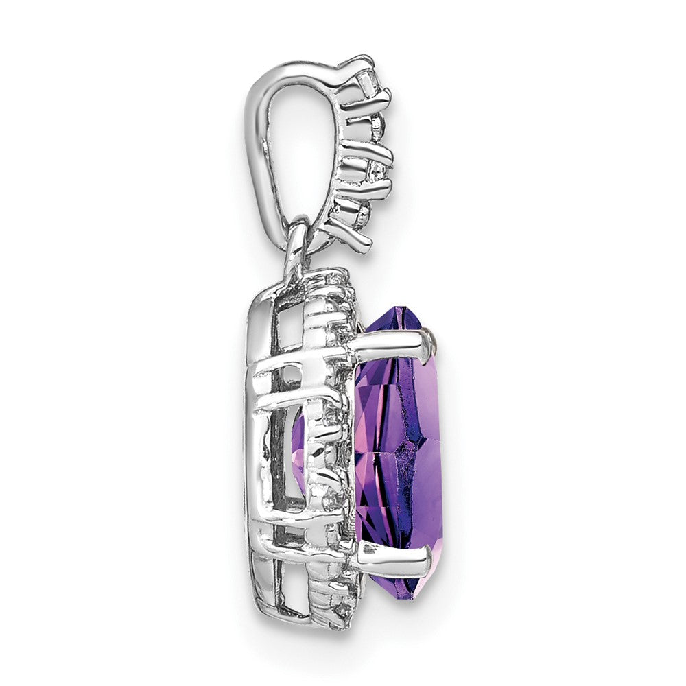 14k White Gold Oval Amethyst and Diamond Halo Pendant (1.25 grams)