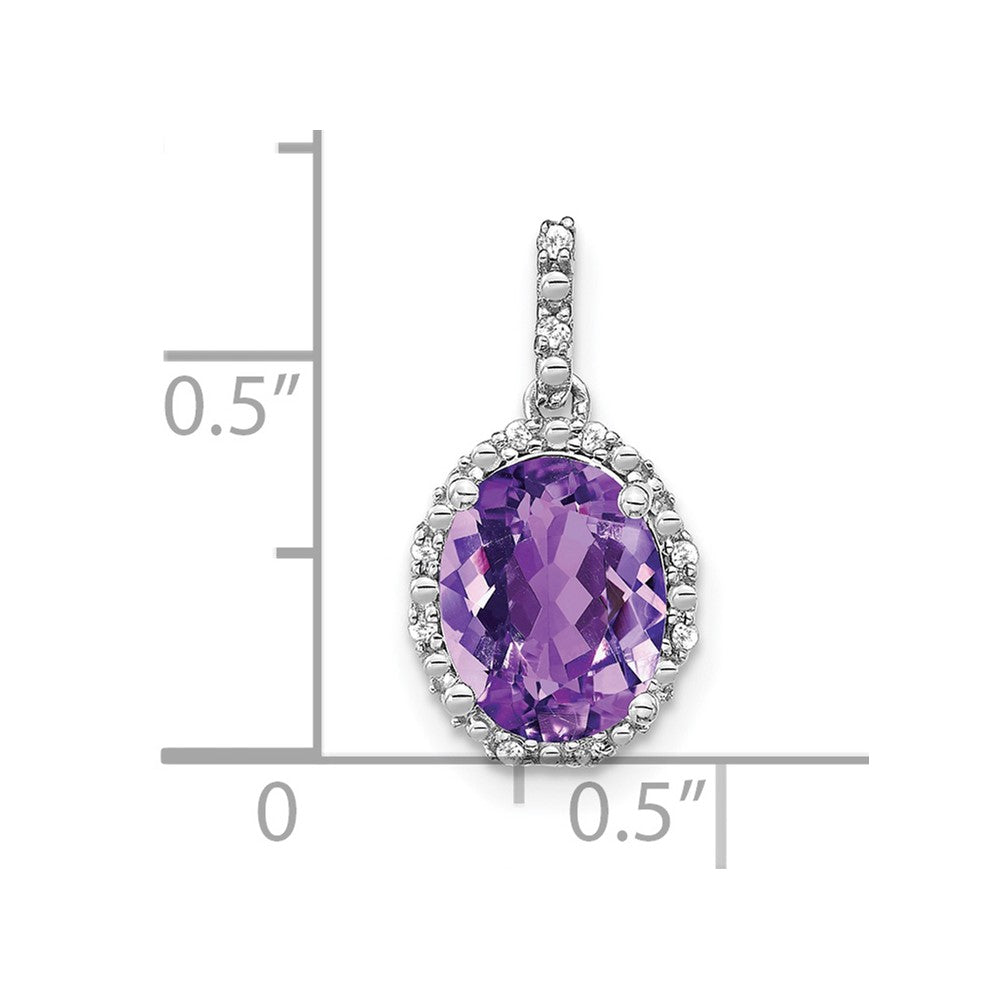 14k White Gold Oval Amethyst and Diamond Halo Pendant (1.25 grams)