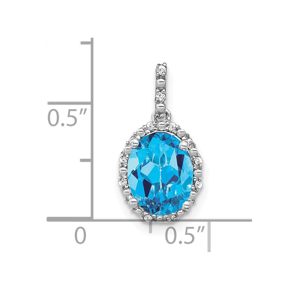 14k White Gold Oval Blue Topaz and Diamond Halo Pendant (1.25 grams)