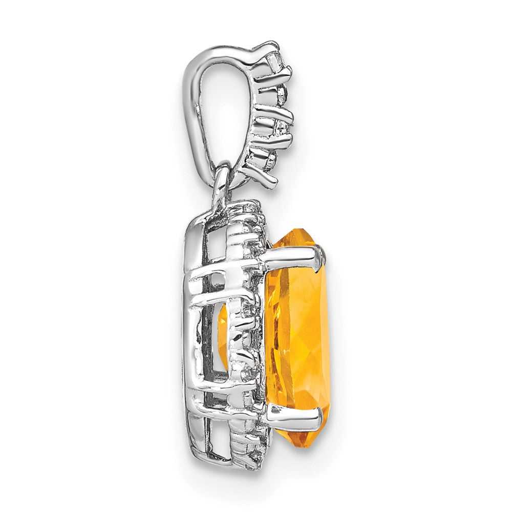 14k White Gold Oval Citrine and Diamond Halo Pendant (1.25 grams)