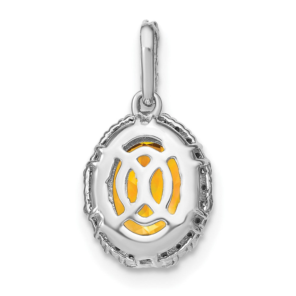 14k White Gold Oval Citrine and Diamond Halo Pendant (1.25 grams)