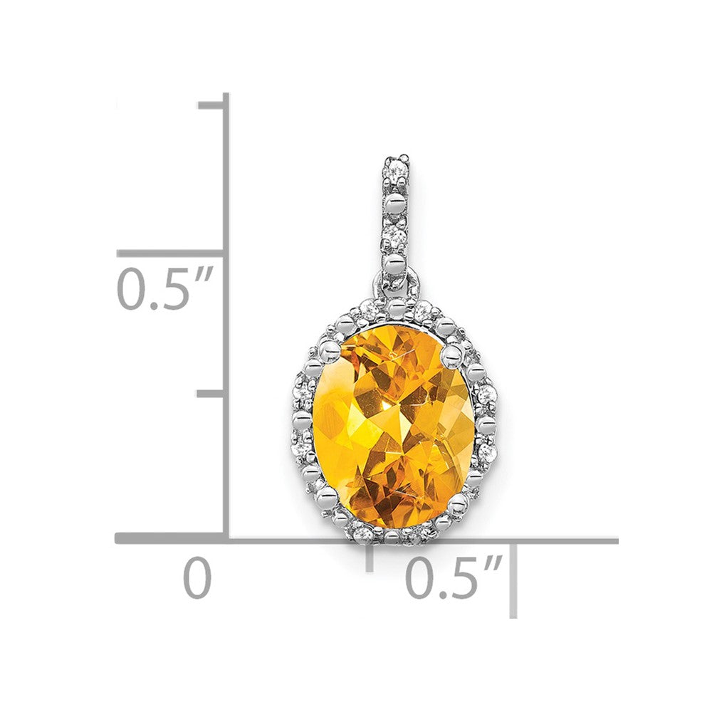 14k White Gold Oval Citrine and Diamond Halo Pendant (1.25 grams)