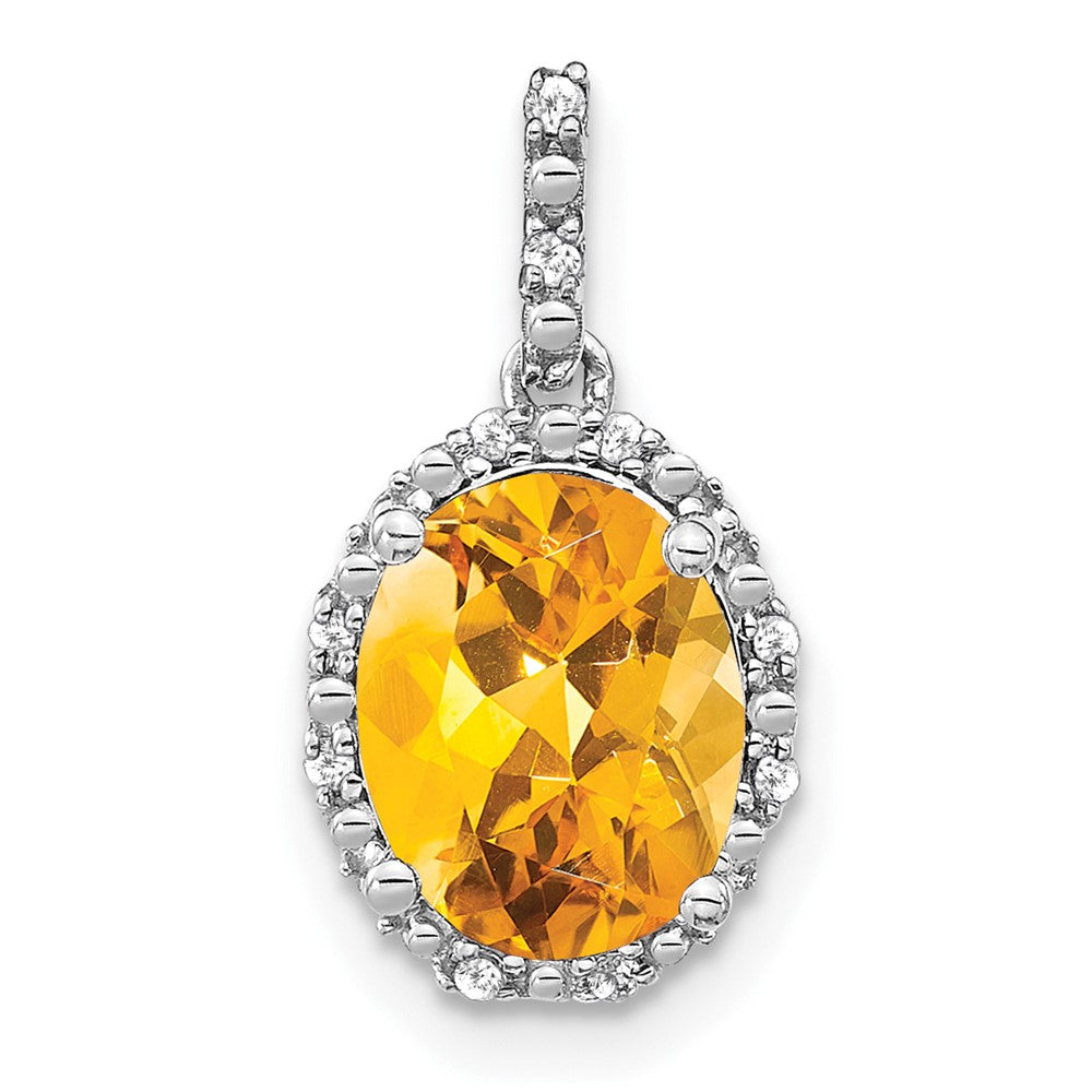 14k White Gold Oval Citrine and Diamond Halo Pendant (1.25 grams)