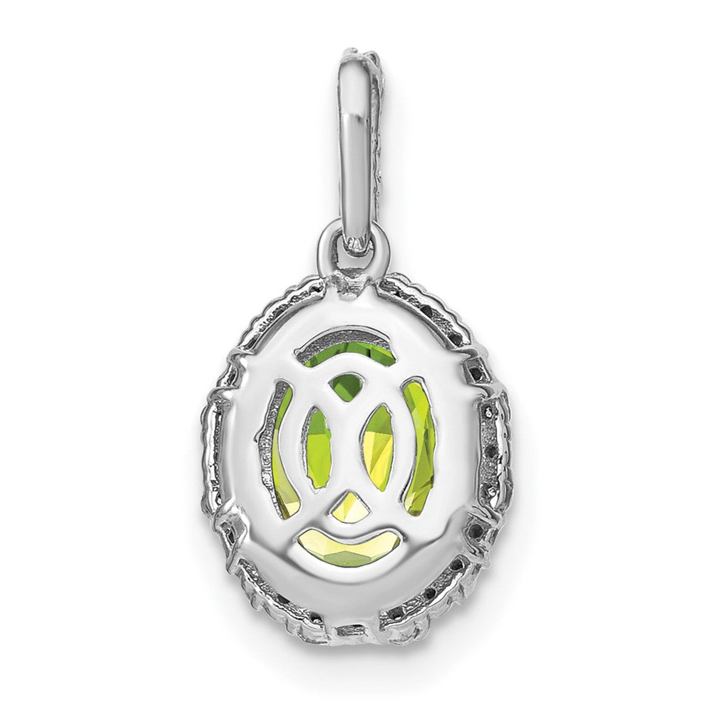 14k White Gold Oval Peridot and Diamond Halo Pendant (1.25 grams)