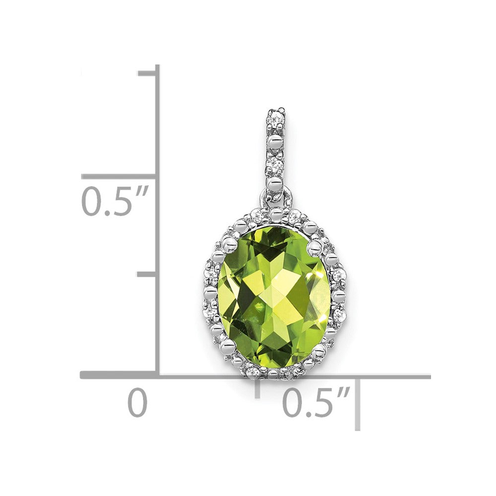 14k White Gold Oval Peridot and Diamond Halo Pendant (1.25 grams)