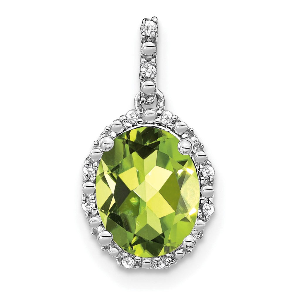 14k White Gold Oval Peridot and Diamond Halo Pendant (1.25 grams)