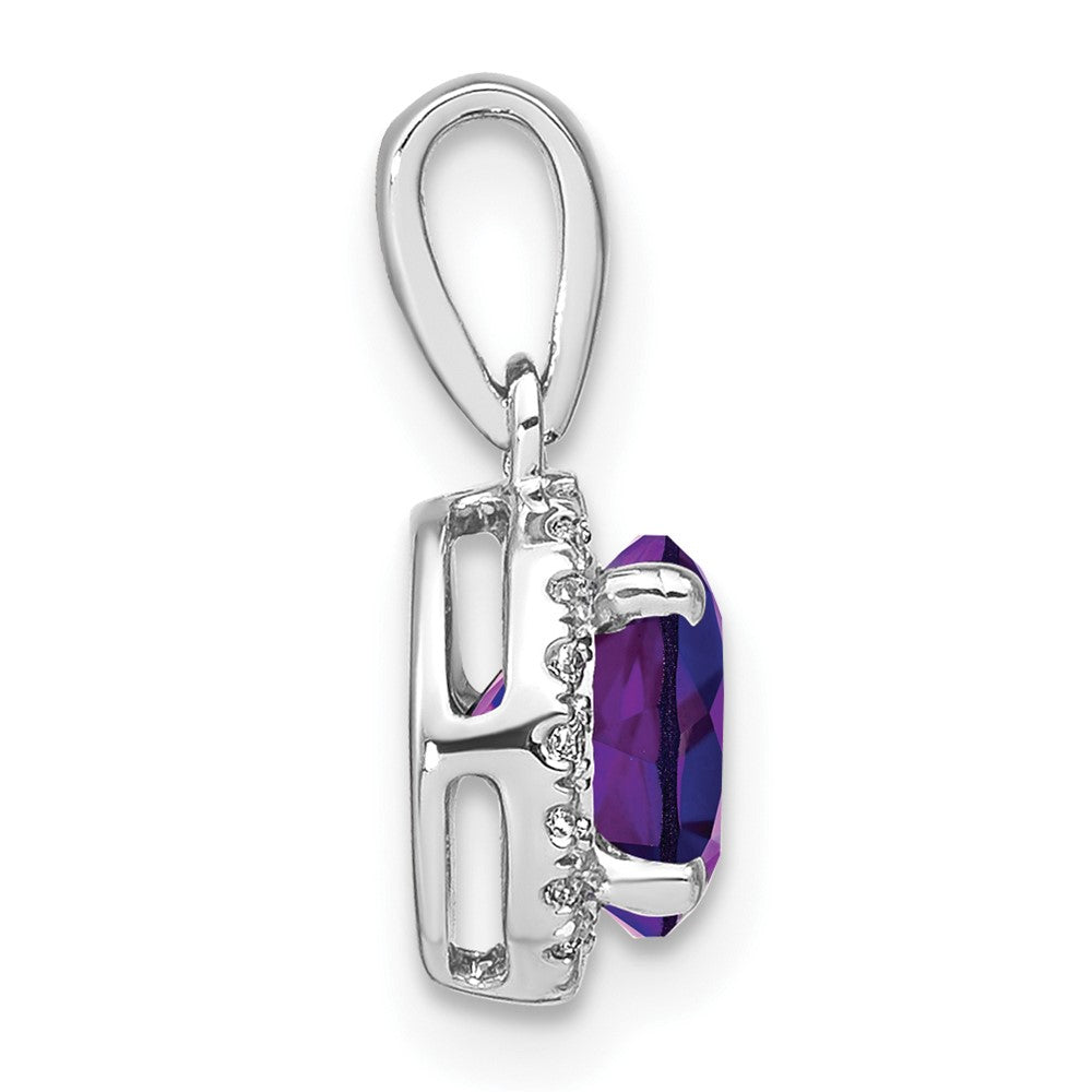 14k White Gold Amethyst and Diamond Halo Pendant (1.1 grams)