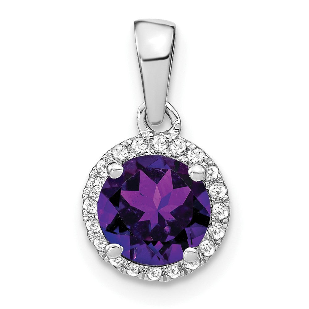 14k White Gold Amethyst and Diamond Halo Pendant (1.1 grams)