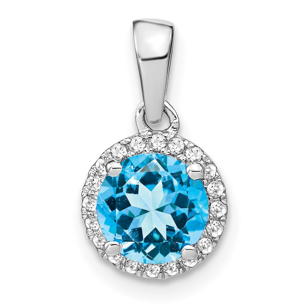 14k White Gold Blue Topaz and Diamond Halo Pendant (1.1 grams)