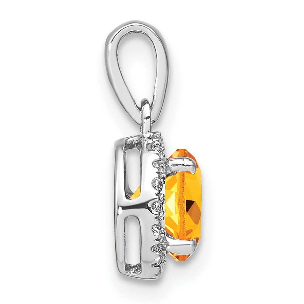 14k White Gold Citrine and Diamond Halo Pendant (1.1 grams)