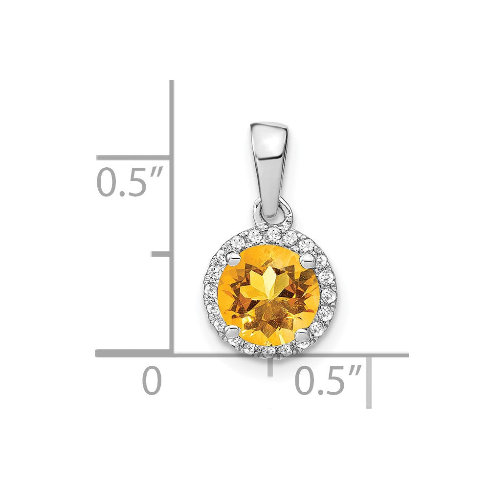 14k White Gold Citrine and Diamond Halo Pendant (1.1 grams)