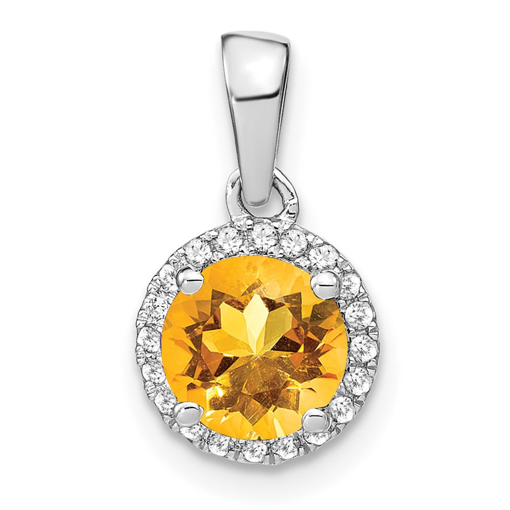 14k White Gold Citrine and Diamond Halo Pendant (1.1 grams)