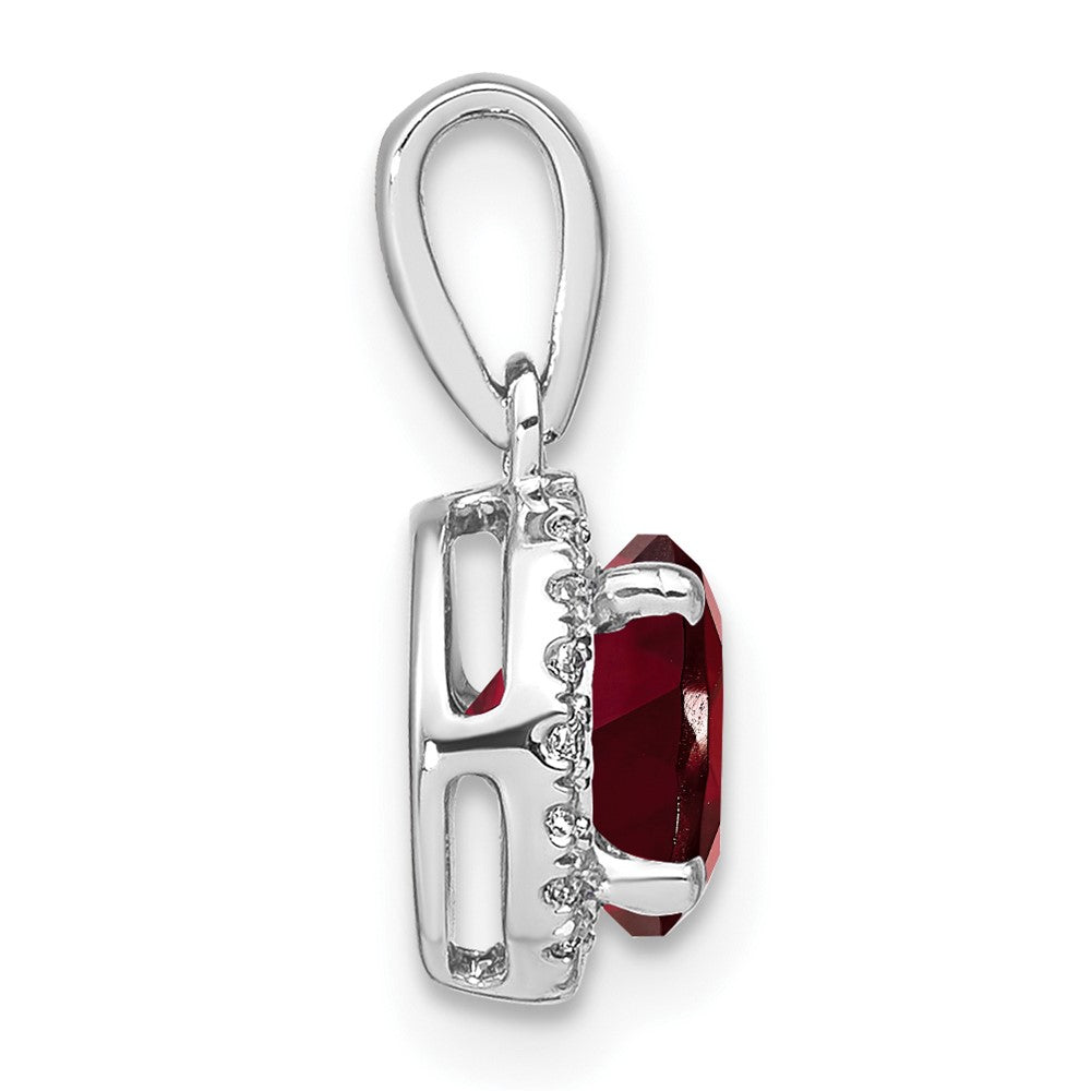 14k White Gold Garnet and Diamond Halo Pendant (1.1 grams)