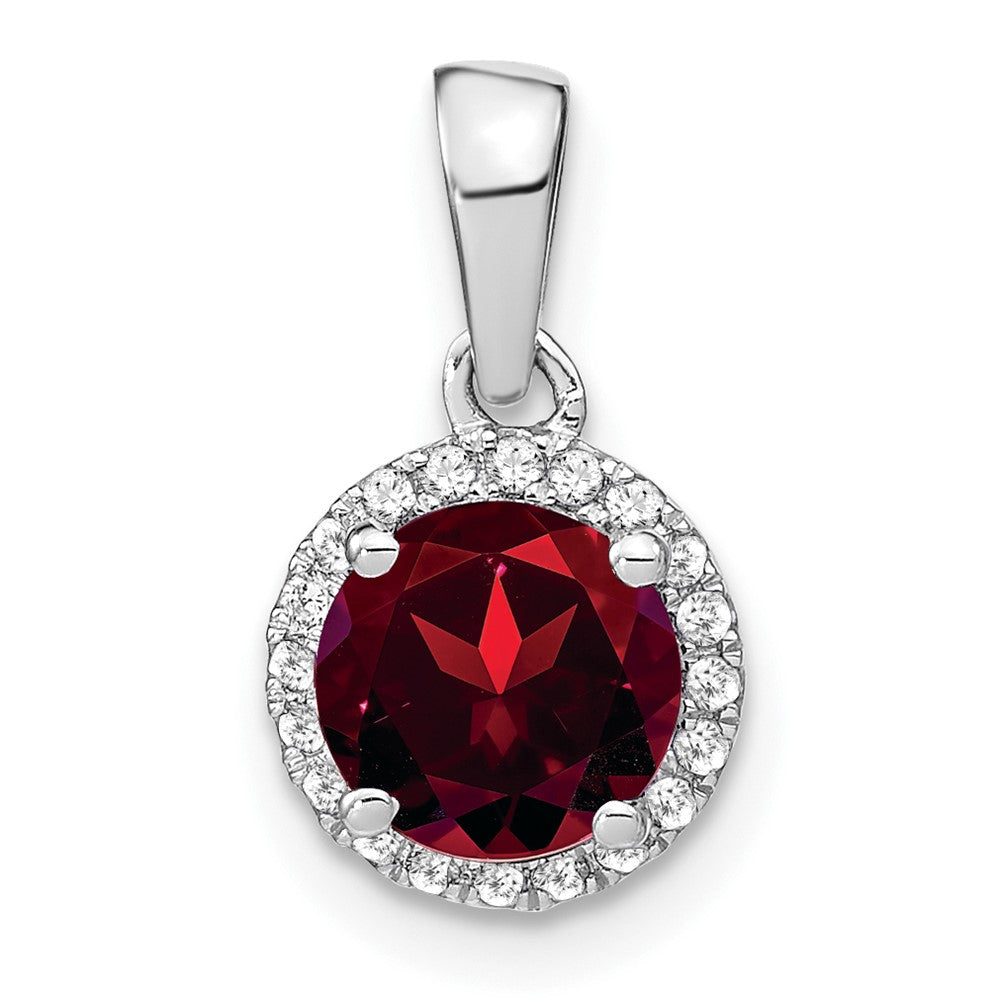 14k White Gold Garnet and Diamond Halo Pendant (1.1 grams)