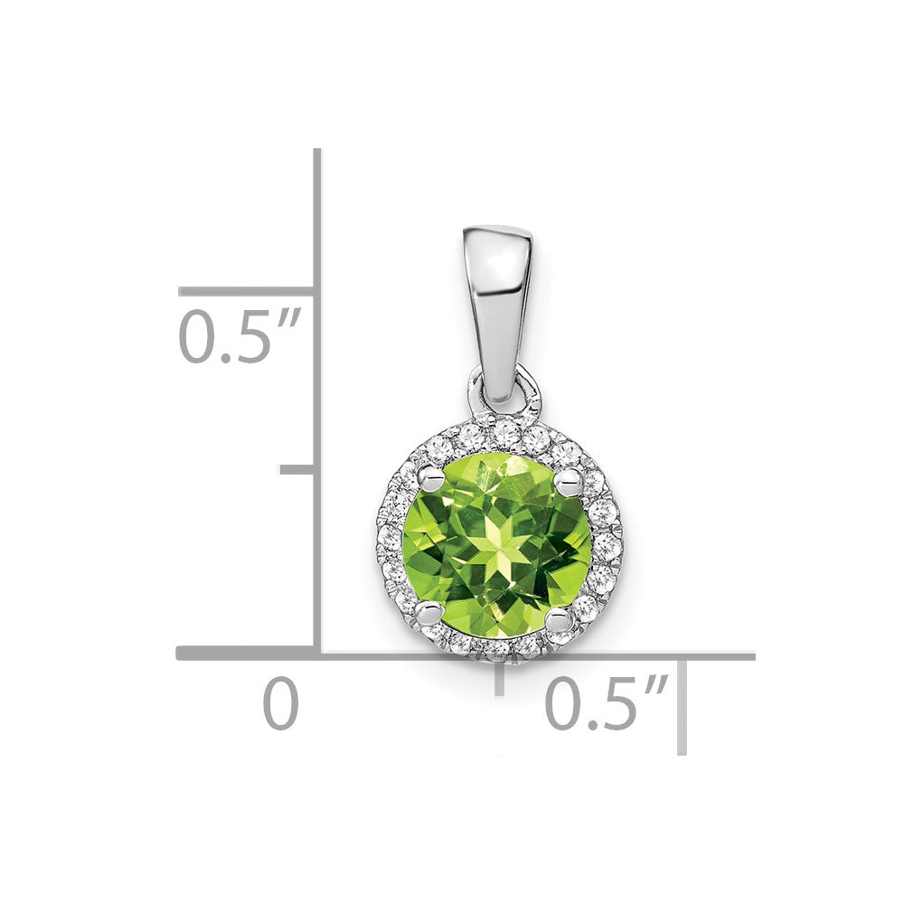 14k White Gold Peridot and Diamond Halo Pendant (1.1 grams)