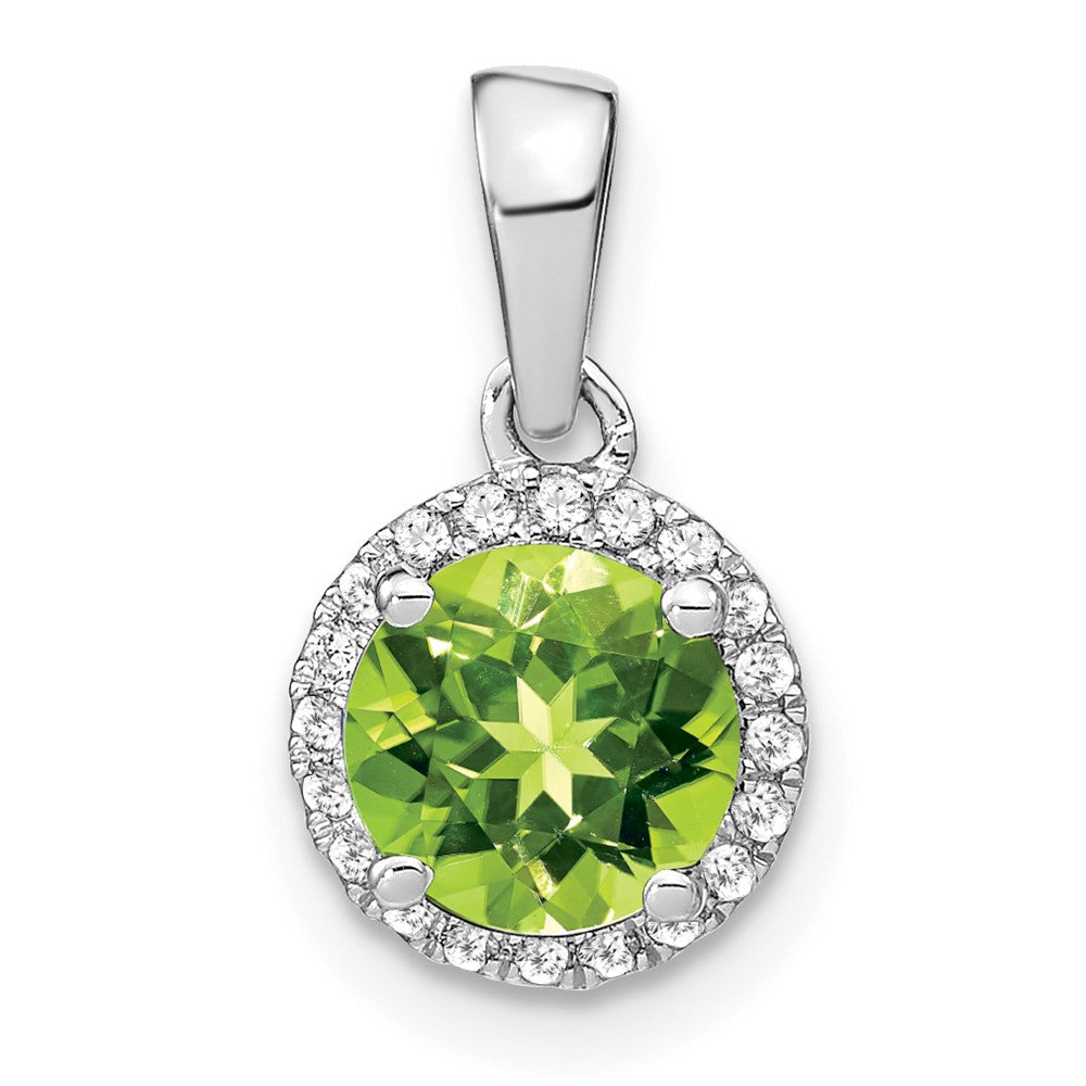 14k White Gold Peridot and Diamond Halo Pendant (1.1 grams)