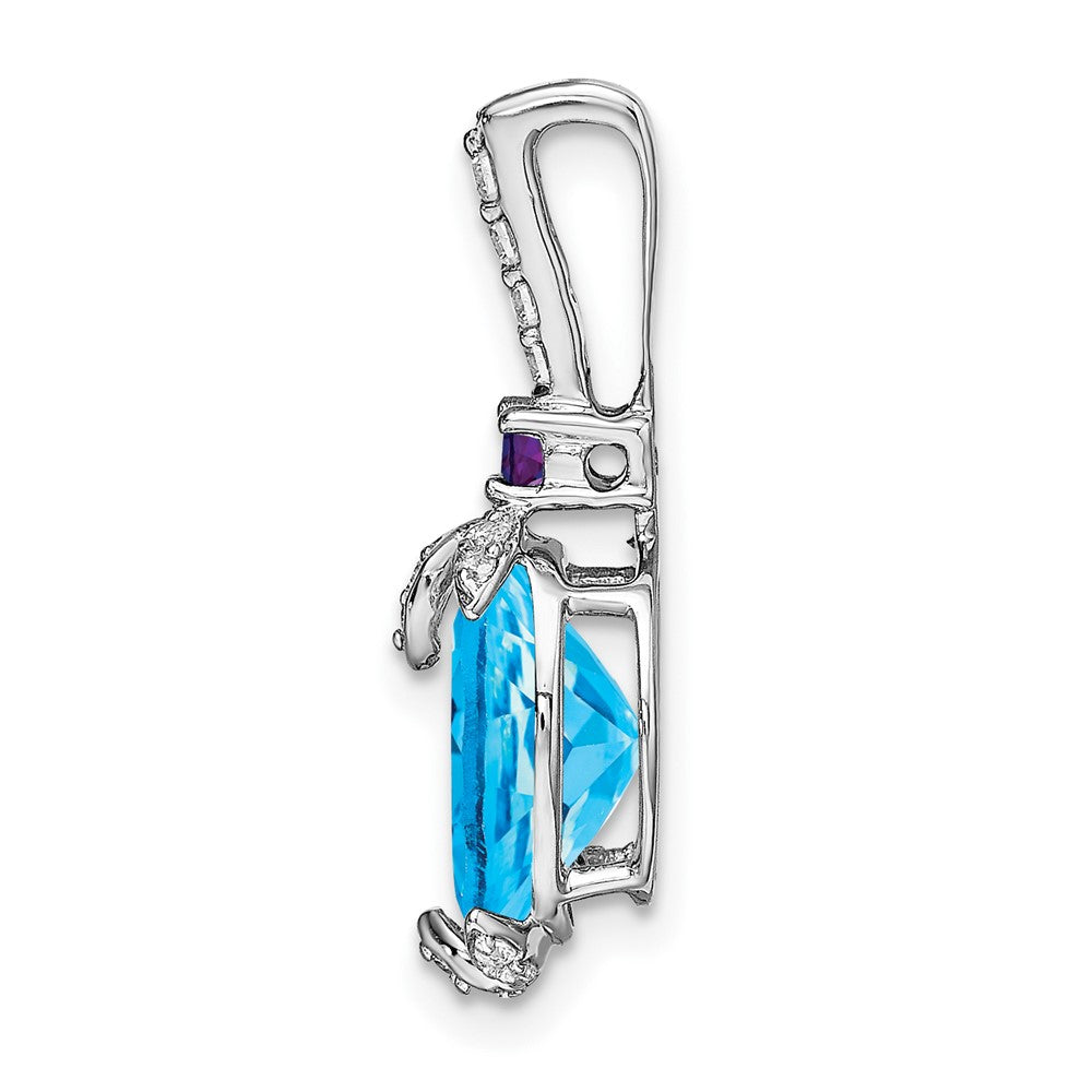 14k White Gold Oval Blue Topaz/Amethyst/Diamond Pendant (1.1 grams)