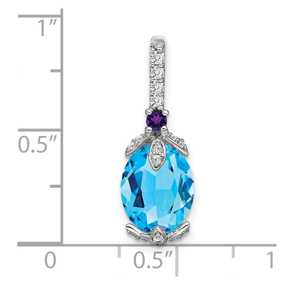 14k White Gold Oval Blue Topaz/Amethyst/Diamond Pendant (1.1 grams)