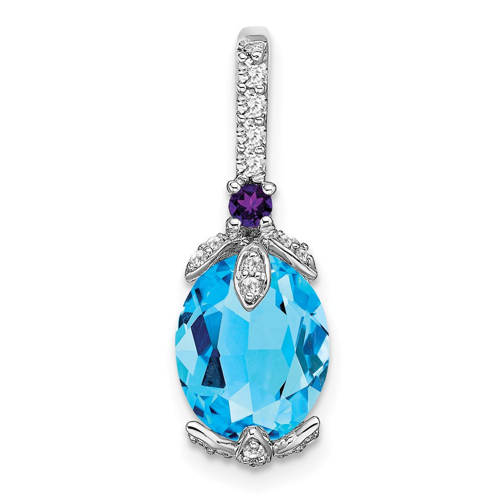 14k White Gold Oval Blue Topaz/Amethyst/Diamond Pendant (1.1 grams)