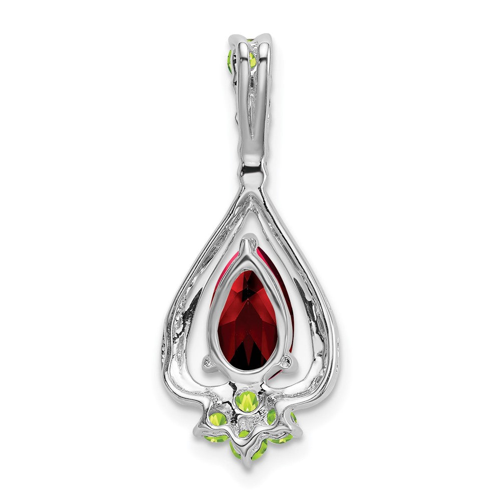 14k White Gold Pear Garnet and Peridot Pendant (1.5 grams)