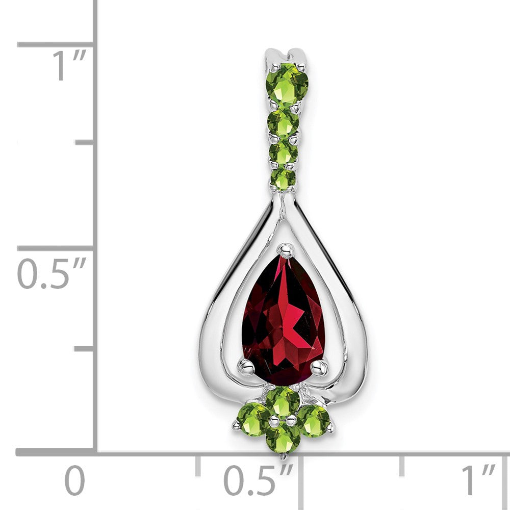 14k White Gold Pear Garnet and Peridot Pendant (1.5 grams)