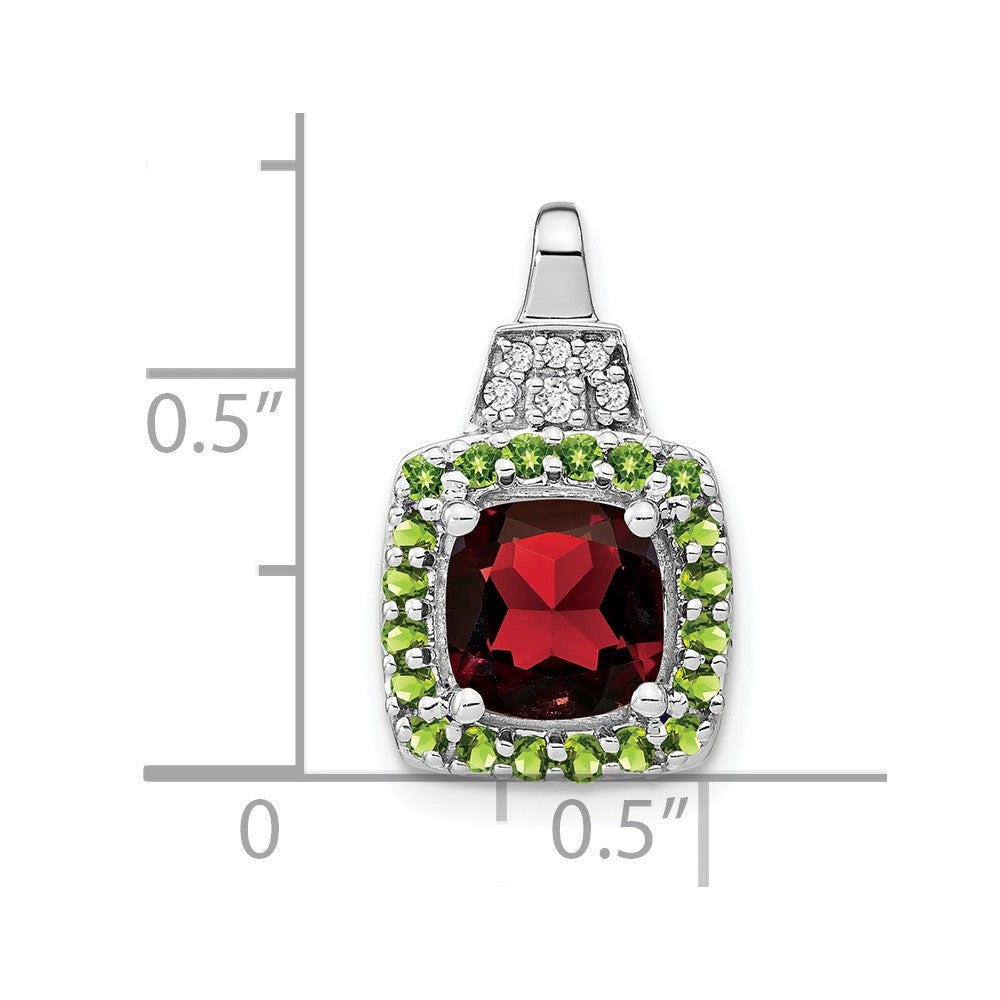 14k White Gold Garnet/Peridot/Diamond Pendant (2.35 grams)