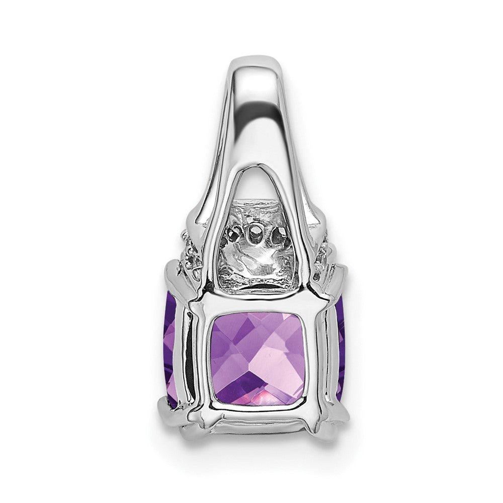 14k White Gold Cushion Amethyst and Diamond Pendant (1.1 grams)