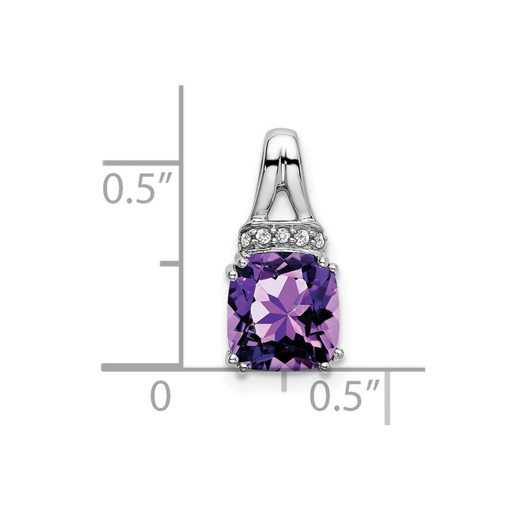 14k White Gold Cushion Amethyst and Diamond Pendant (1.1 grams)