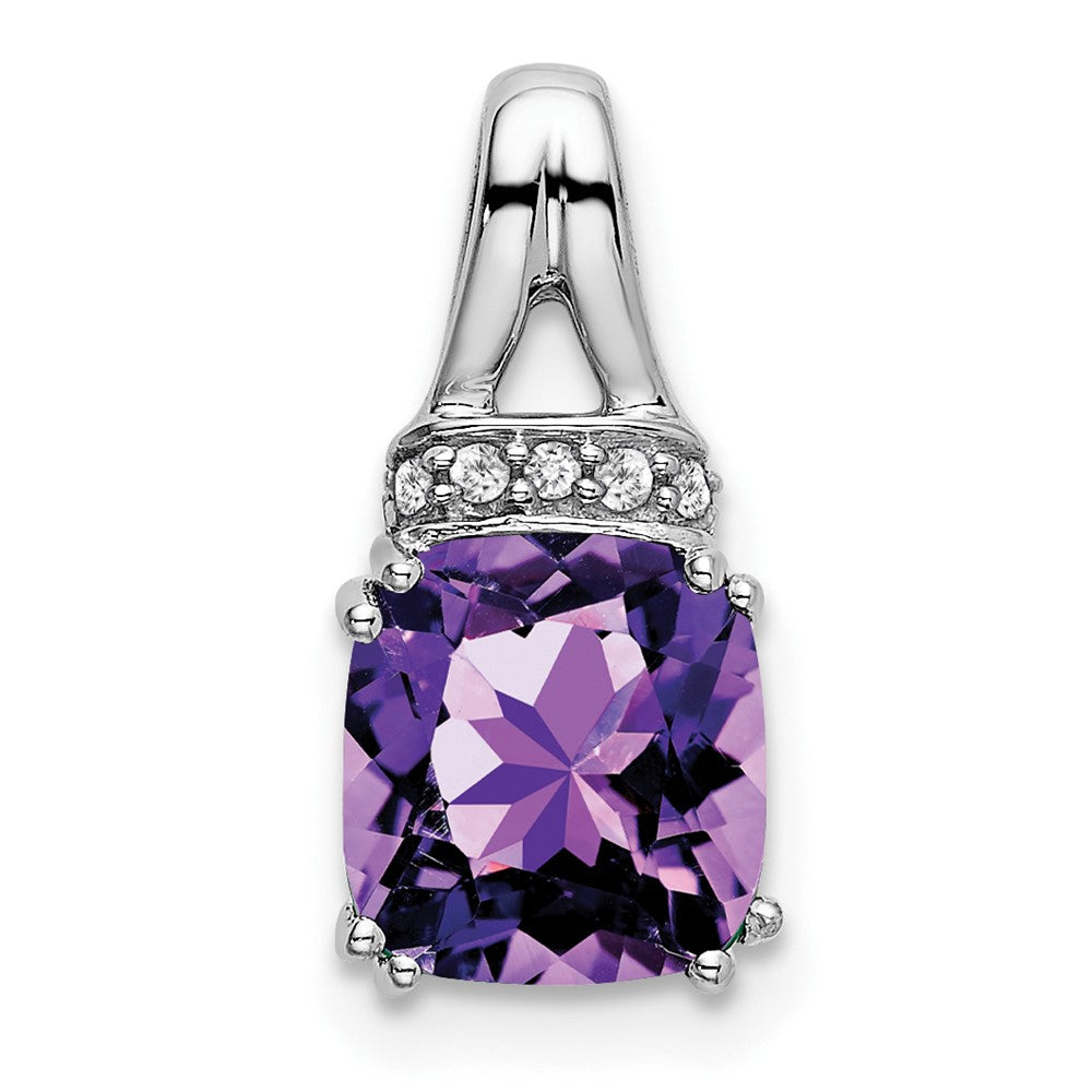 14k White Gold Cushion Amethyst and Diamond Pendant (1.1 grams)