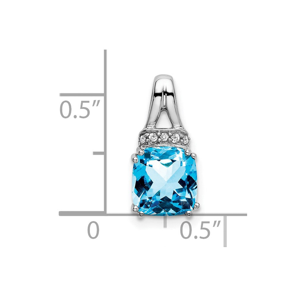 14k White Gold Cushion Blue Topaz and Diamond Pendant (1.1 grams)