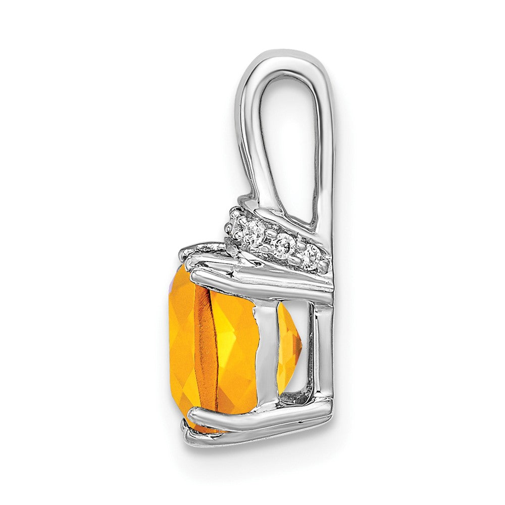 14k White Gold Cushion Citrine and Diamond Pendant (1.1 grams)