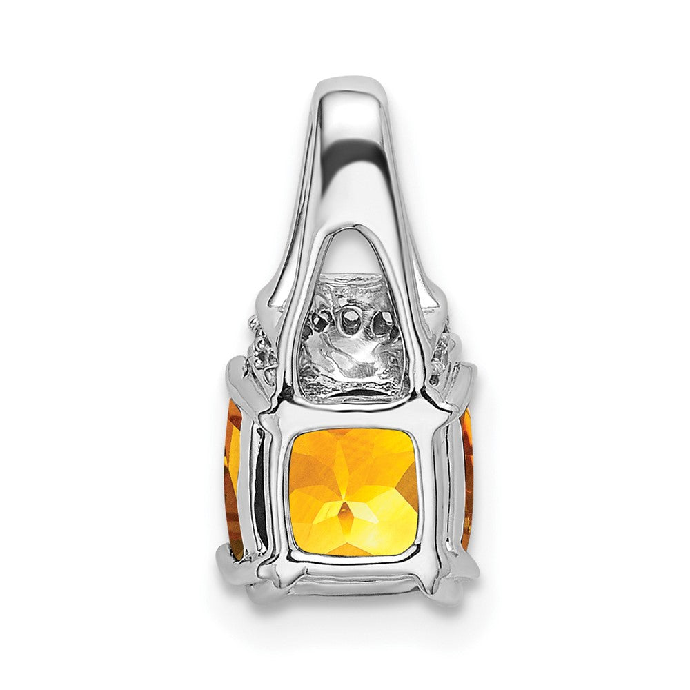 14k White Gold Cushion Citrine and Diamond Pendant (1.1 grams)
