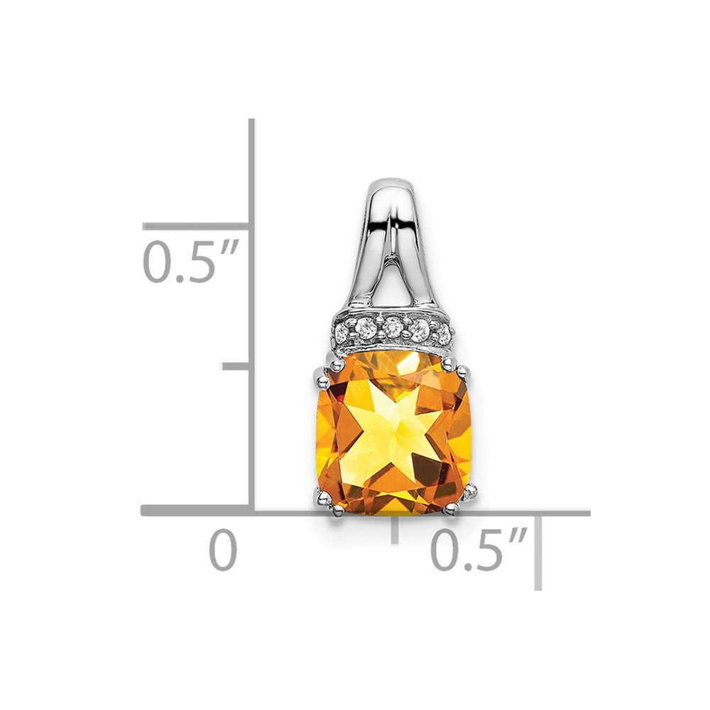 14k White Gold Cushion Citrine and Diamond Pendant (1.1 grams)
