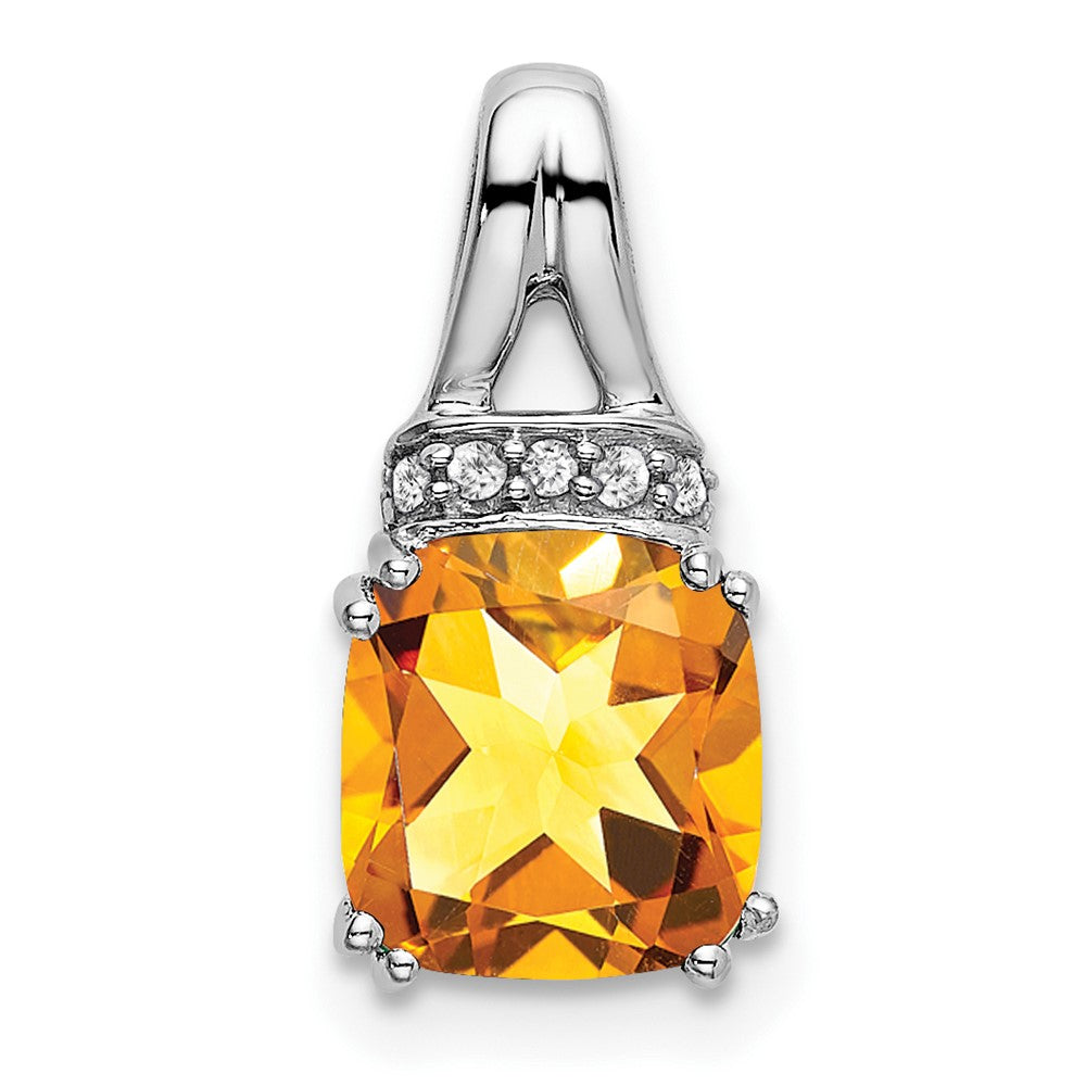 14k White Gold Cushion Citrine and Diamond Pendant (1.1 grams)