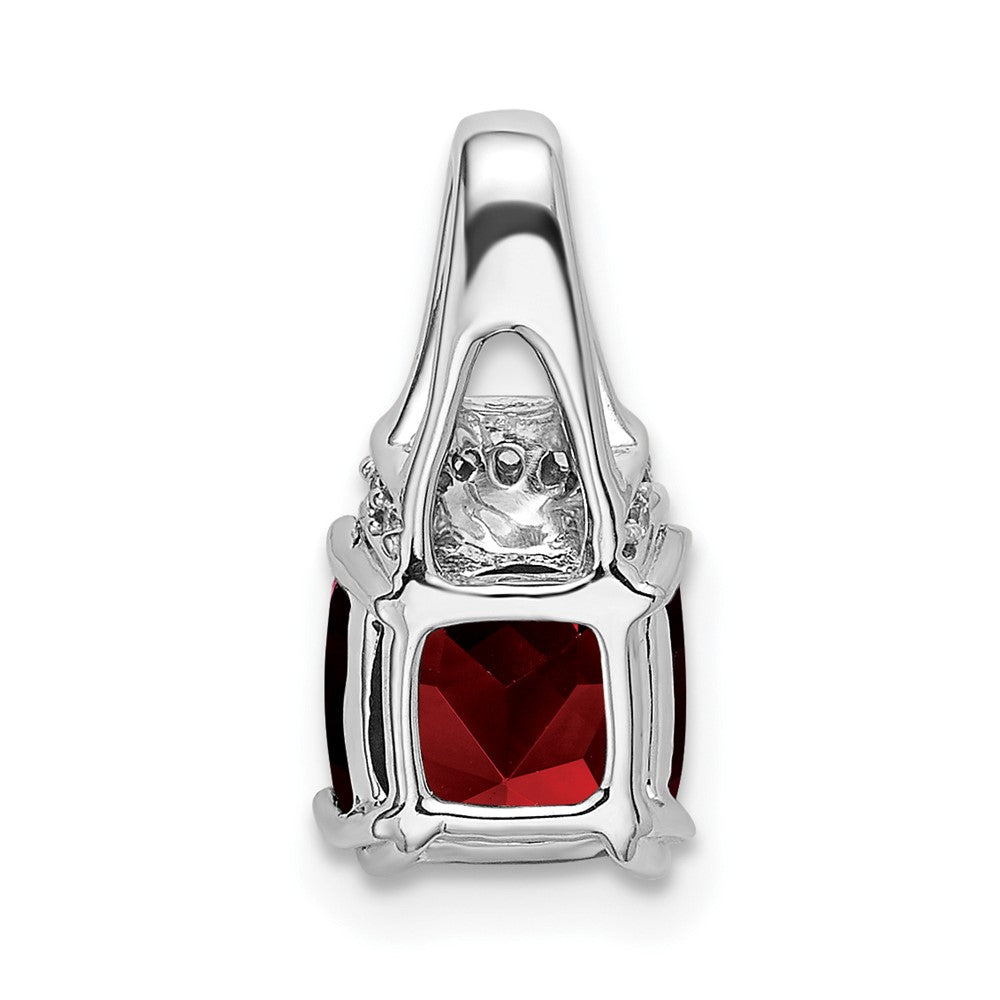 14k White Gold Cushion Garnet and Diamond Pendant (1.1 grams)