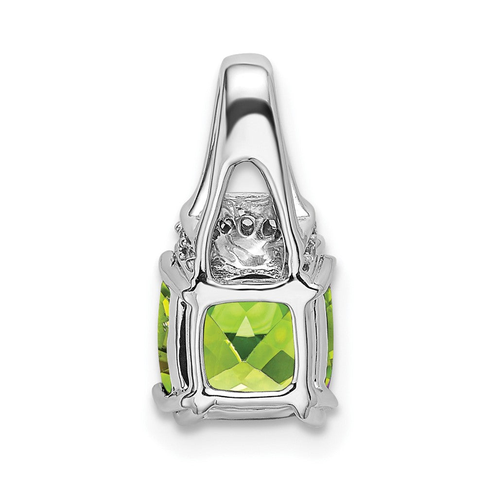 14k White Gold Cushion Peridot and Diamond Pendant (1.1 grams)