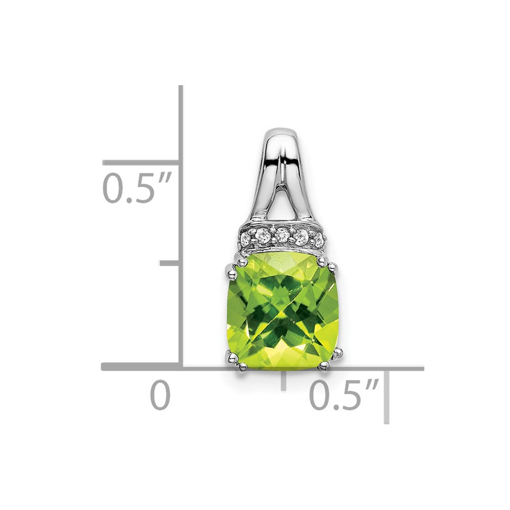 14k White Gold Cushion Peridot and Diamond Pendant (1.1 grams)