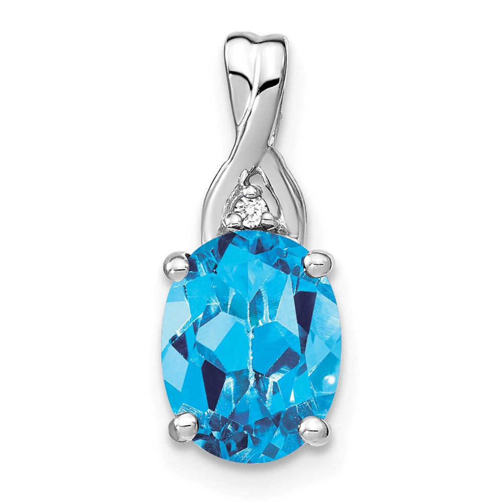 14k White Gold Oval Blue Topaz and Diamond Pendant (0.95 grams)