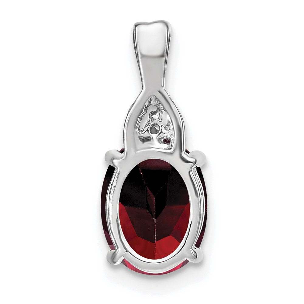 14k White Gold Oval Garnet and Diamond Pendant (0.95 grams)
