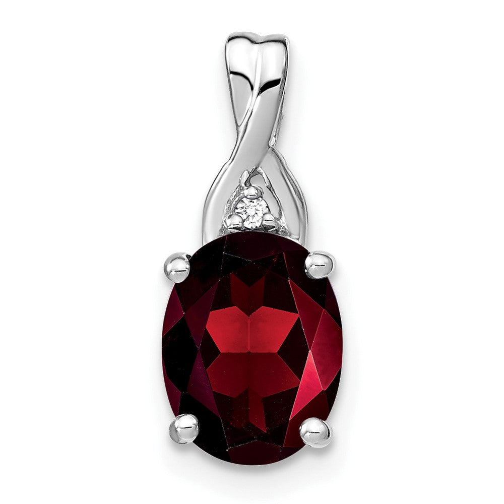 14k White Gold Oval Garnet and Diamond Pendant (0.95 grams)