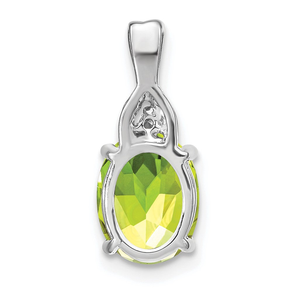 14k White Gold Oval Peridot and Diamond Pendant (0.95 grams)