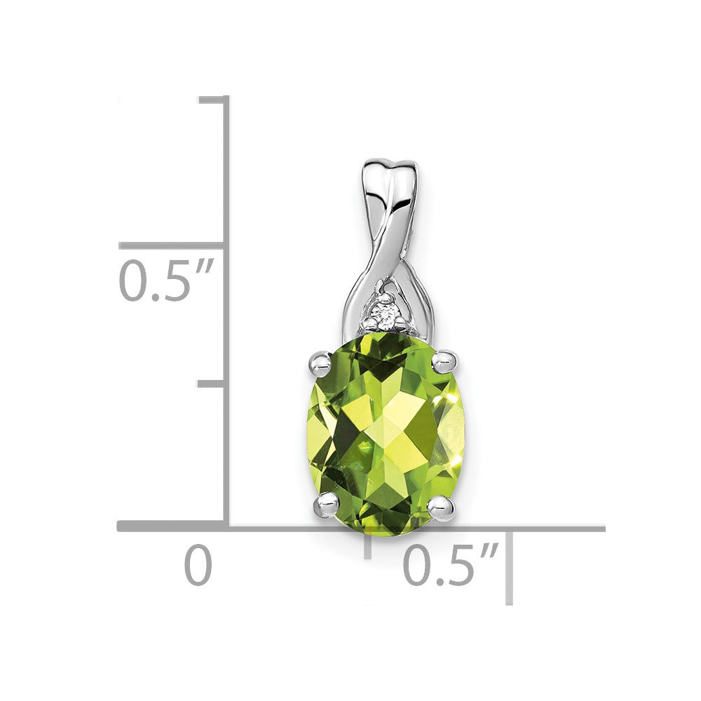 14k White Gold Oval Peridot and Diamond Pendant (0.95 grams)
