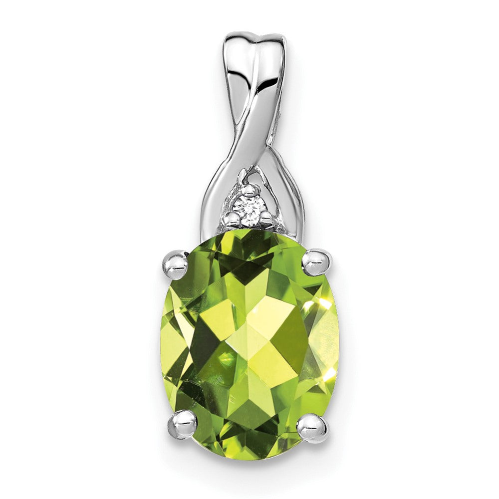 14k White Gold Oval Peridot and Diamond Pendant (0.95 grams)