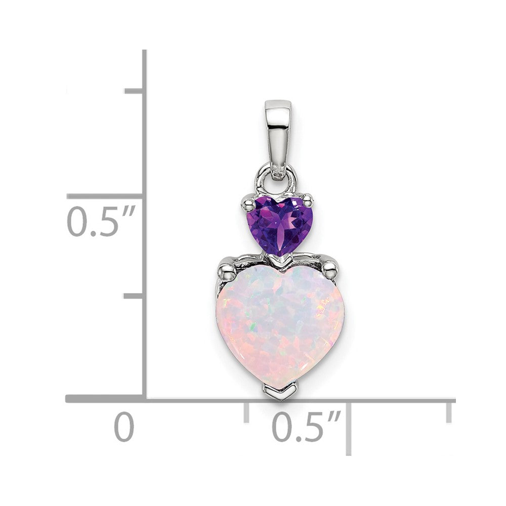 14k White Gold Heart Created Opal and Amethyst Pendant (0.85 grams)