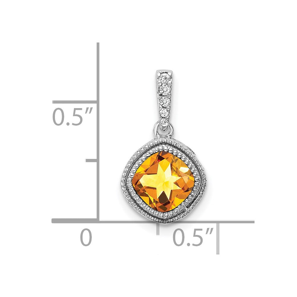 14k White Gold Cushion Citrine and Diamond Pendant (1.35 grams)