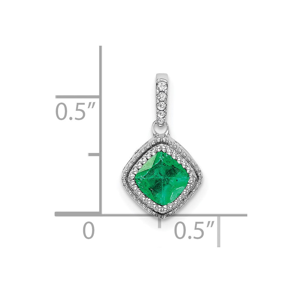14k White Gold Cushion Emerald and Diamond Pendant (1.1 grams)