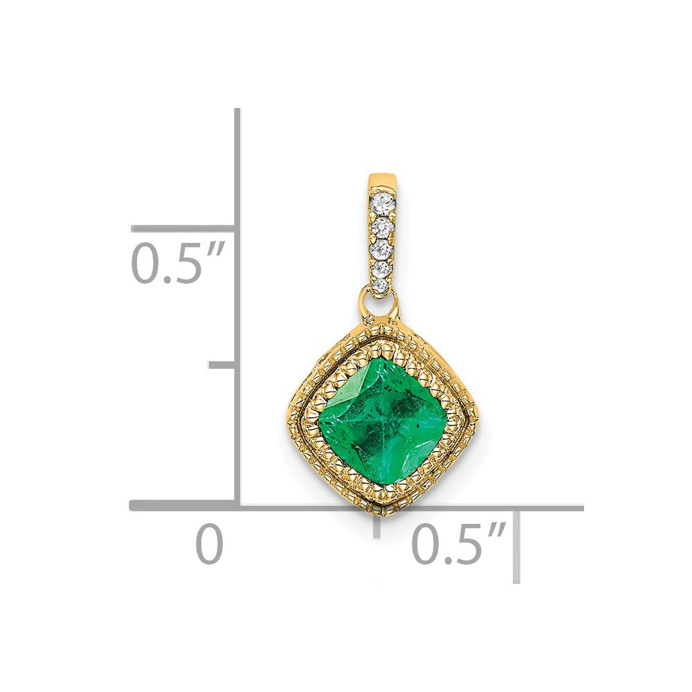 14k Cushion Emerald and Diamond Pendant (1.1 grams)